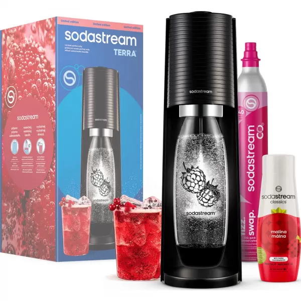 Sodastream TERRA Black Malina Zero Mpack + Zdarma lahev do myčky