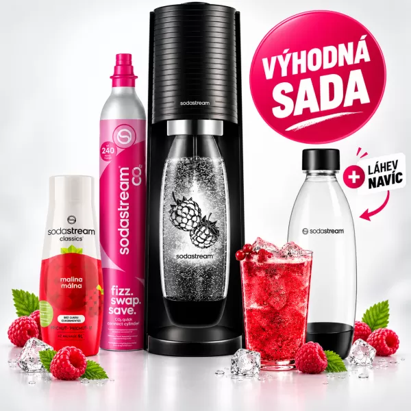 Sodastream TERRA Black Malina Zero Mpack + Zdarma lahev do myčky